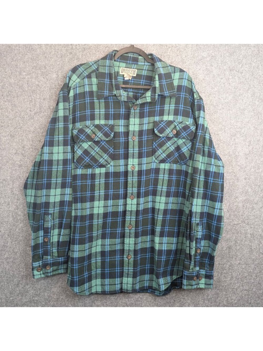 Duluth Trading Co Mens Green Blue Plaid Button-Up Flannel Shirt XL 100% Cotton